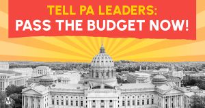 <a href="https://action.momsrising.org/cms/view_by_page_id/51439/?source=action">Send a message to PA Leaders: Do your job. Pass the state budget. Fund programs Pennsylvanians need.</a>