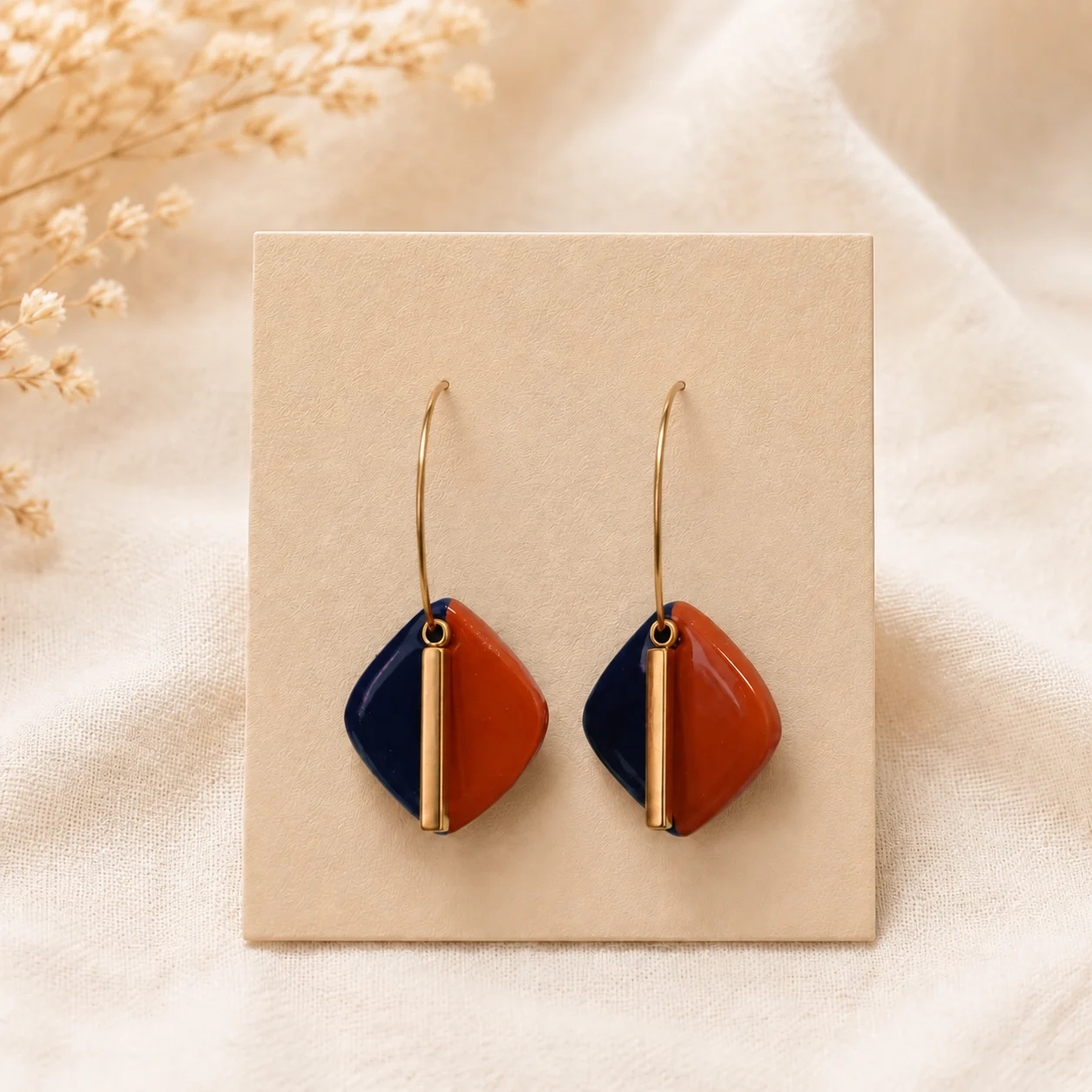 Diamant-Harmonie – Blau & Terrakotta – Ohrringe