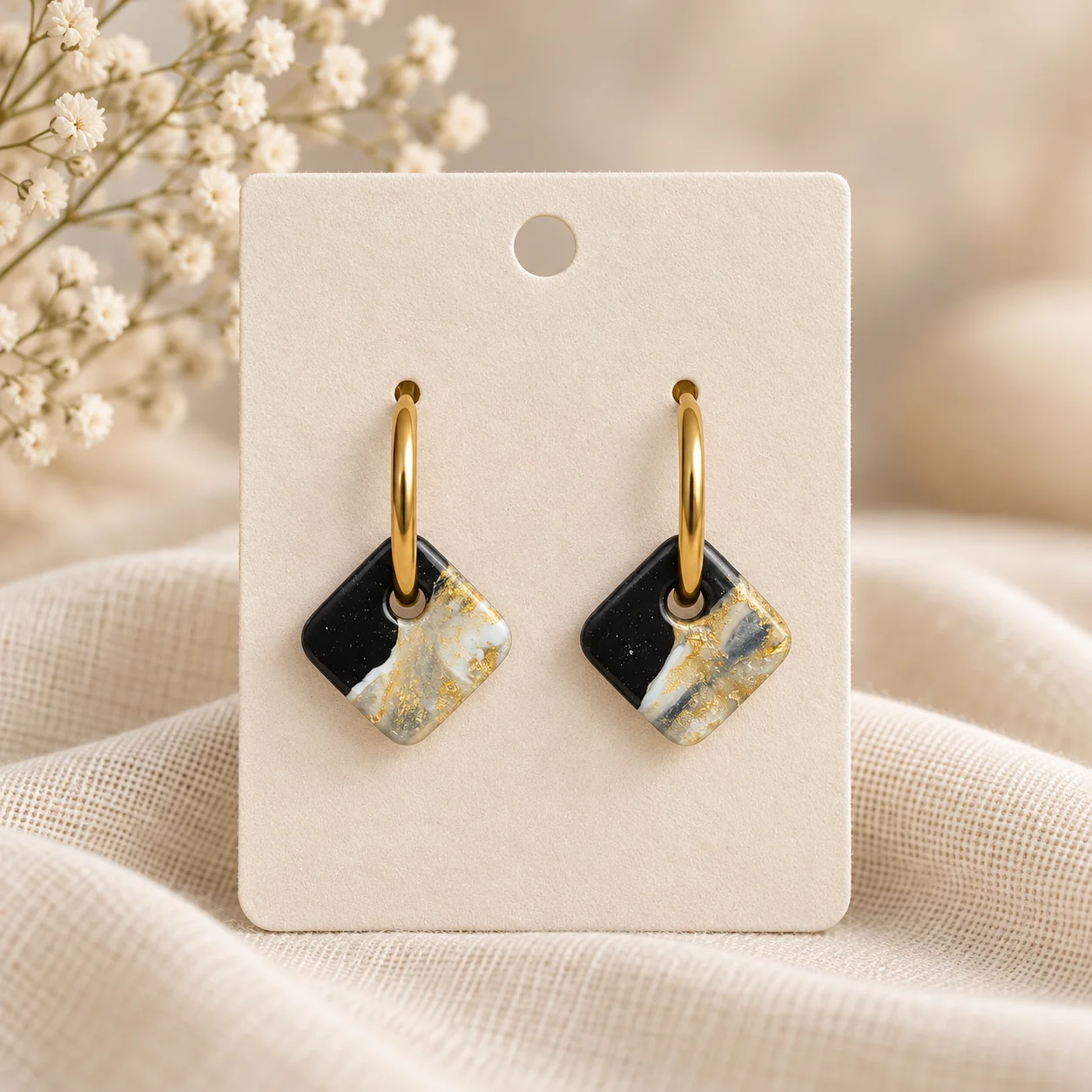 Schwarz-Gold-Fluss – Ohrringe