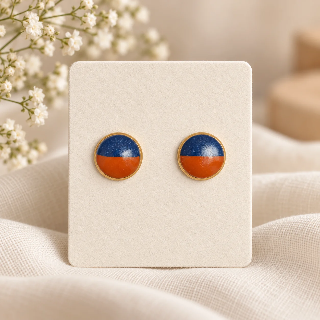 Zwei Nuancen – Blau & Terrakotta – Ohrstecker