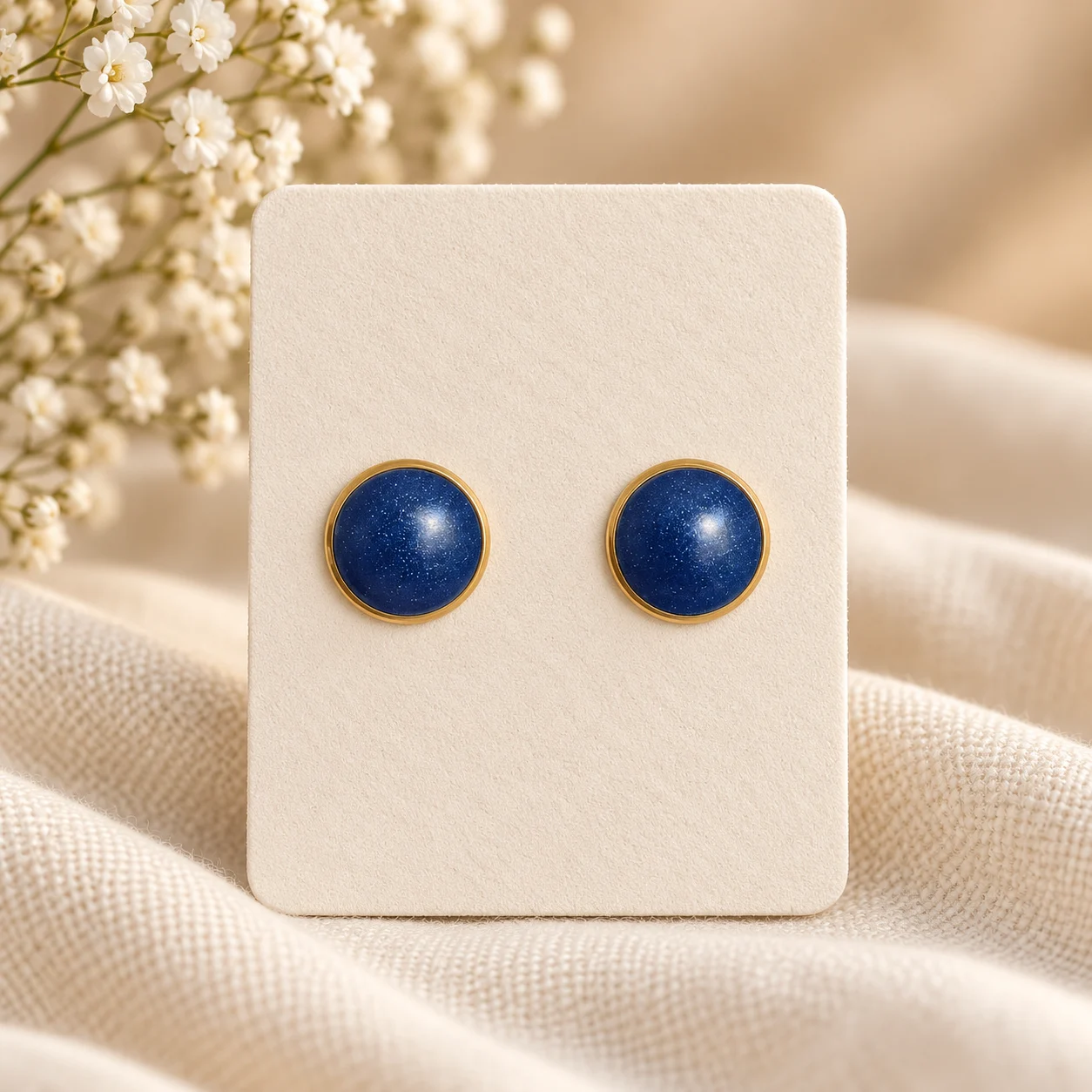 Aura – Marineblau – Gold – Ohrstecker