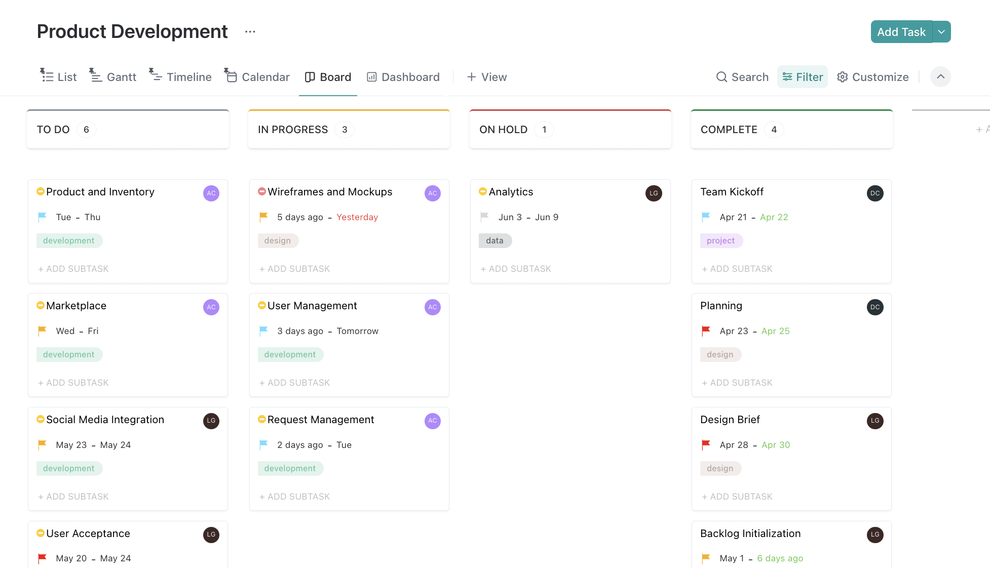 ClickUp - Product Development Board Image