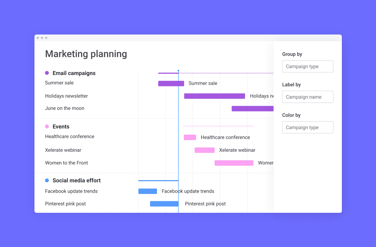 Marketing planning gantt chart on monday.com