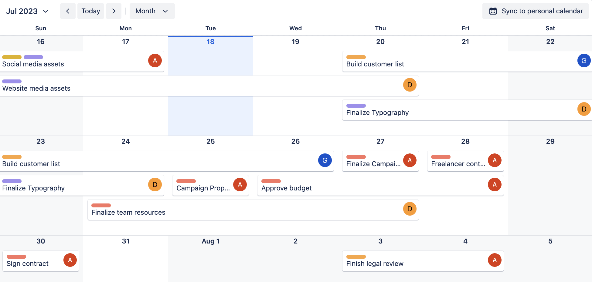 A screenshot of a calendar in Trello