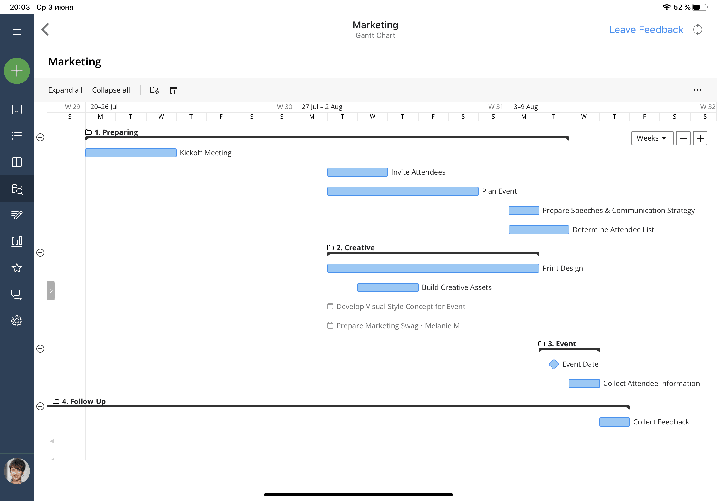 Wrike Gantt chart view