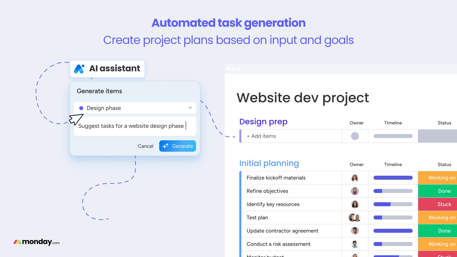 monday.com's AI assistant can generate project tasks automatically