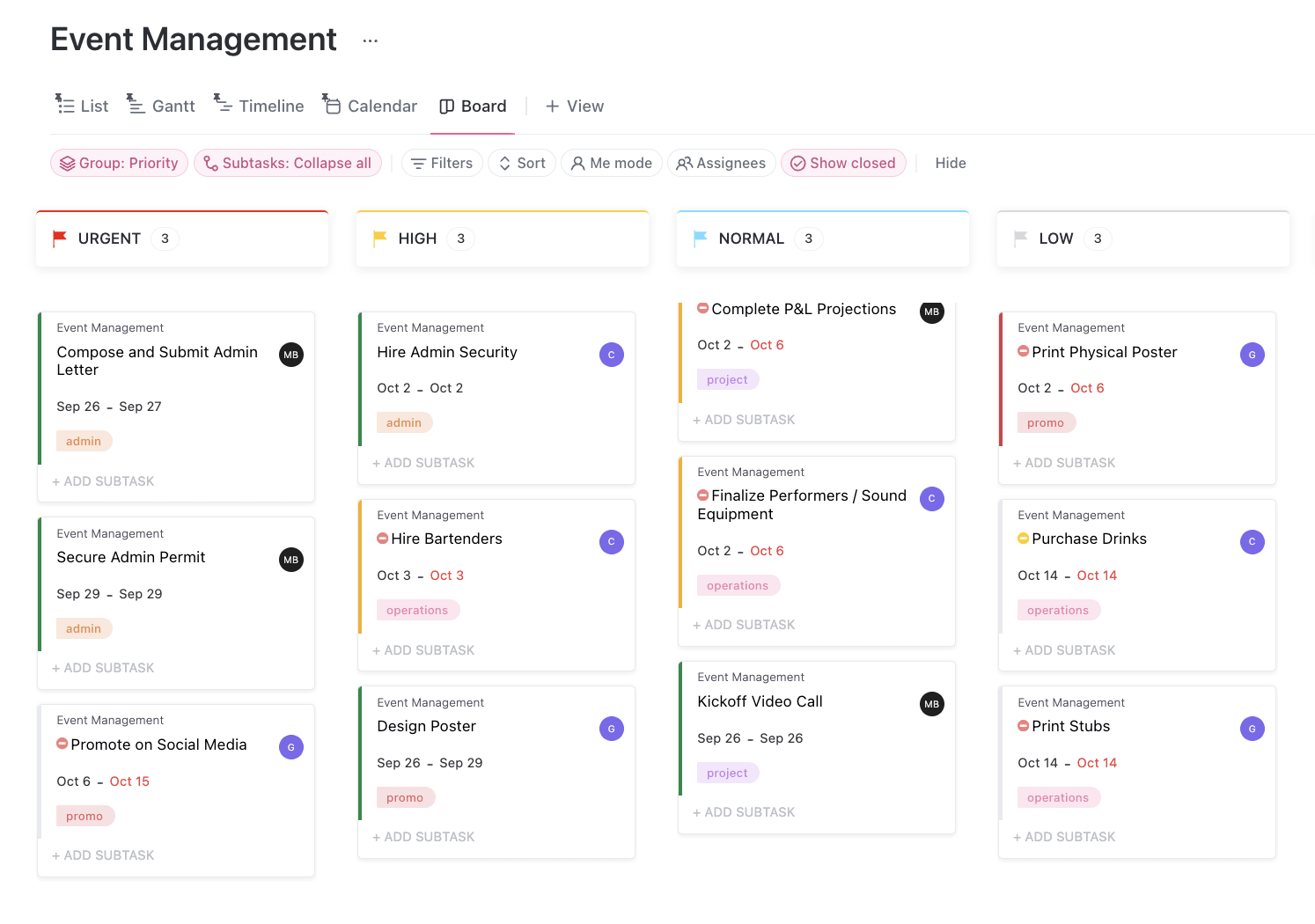 ClickUp board view