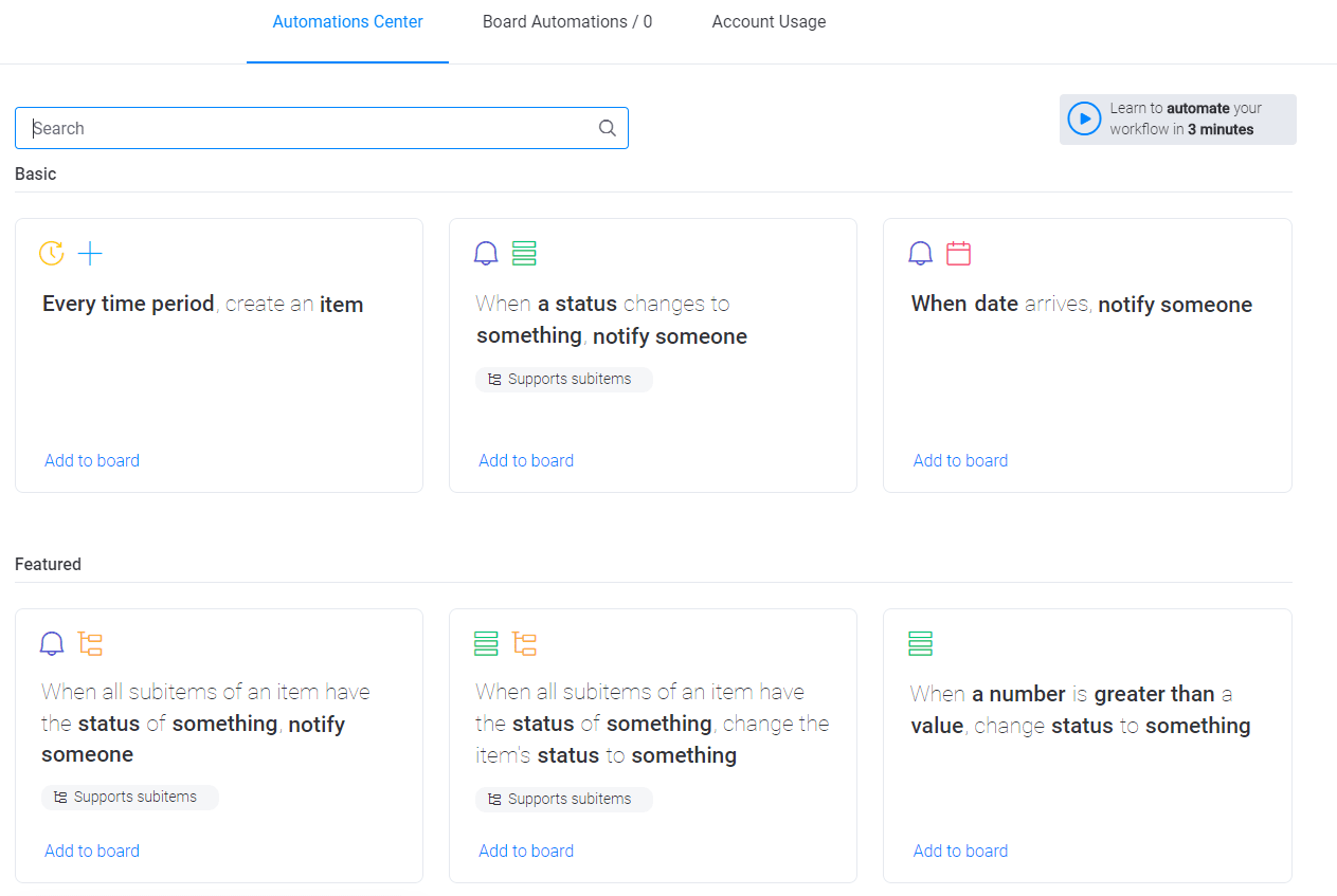 Screenshot of monday Automations.