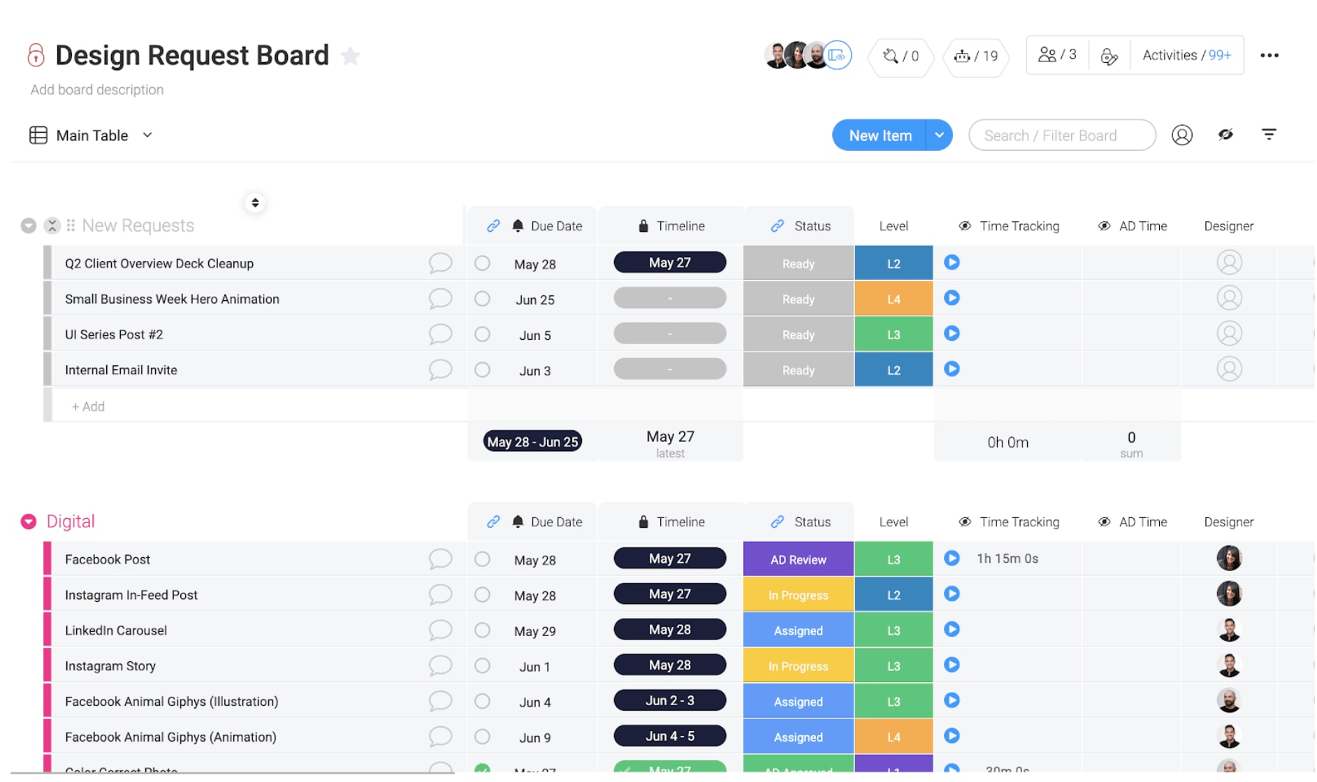 monday.com design project board for teams