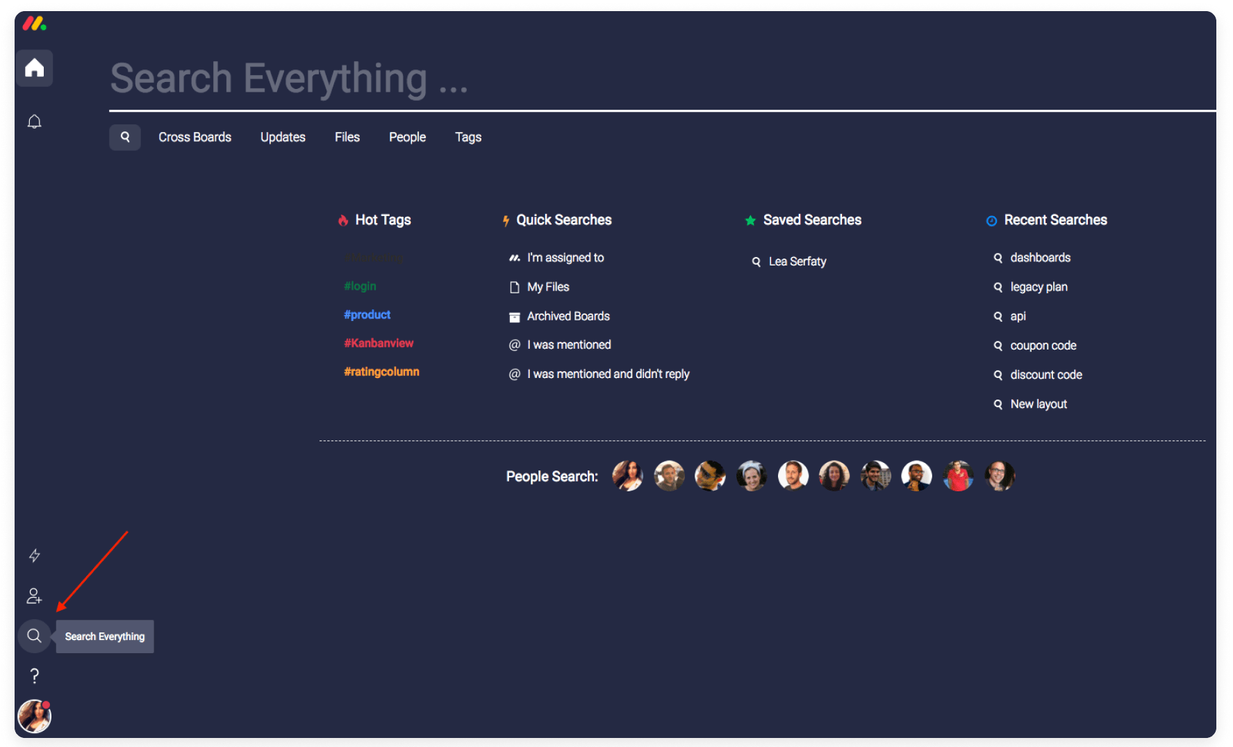 monday.com's Search Everything feature