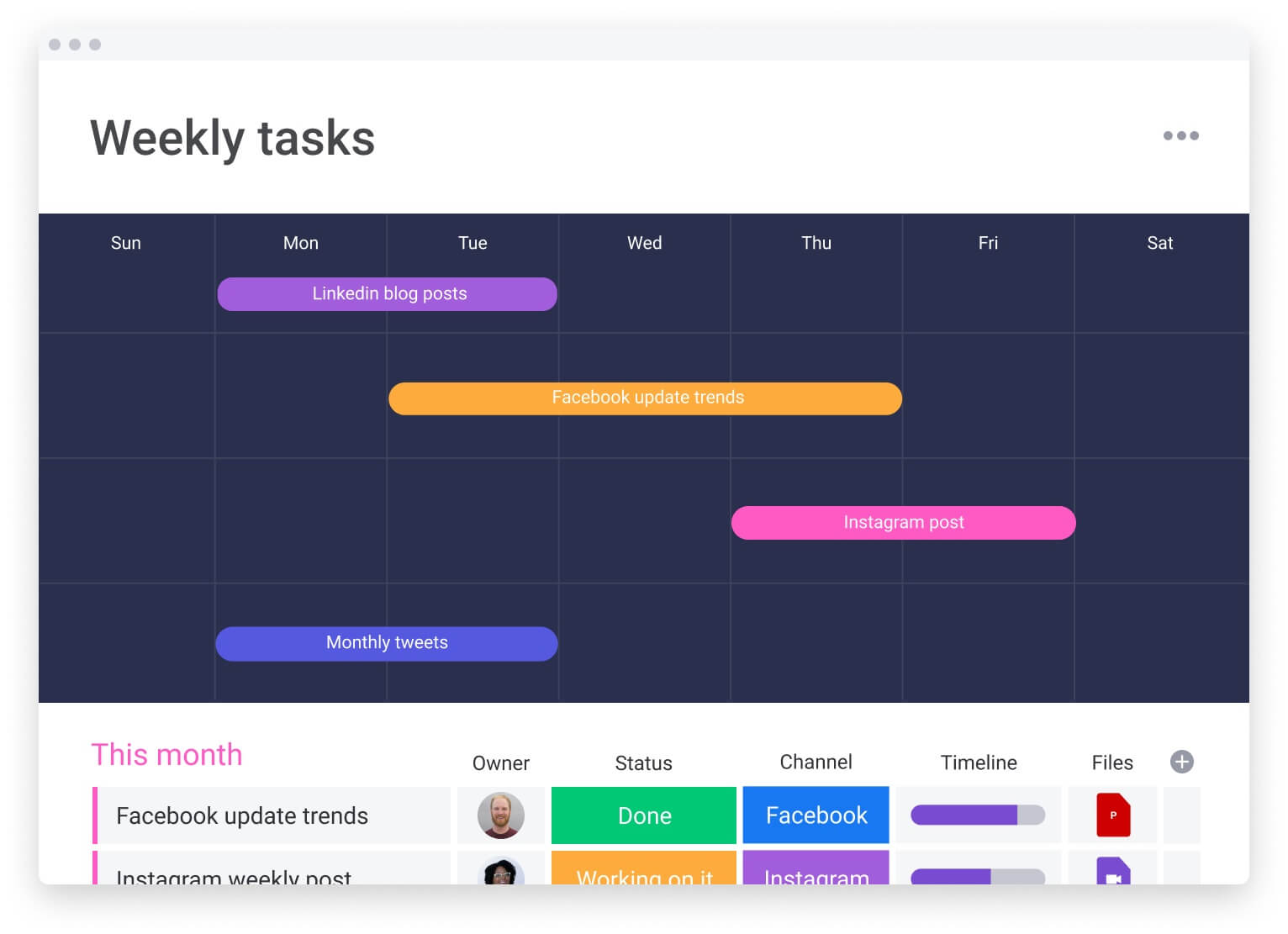 manage your team's weekly tasks with monday.com