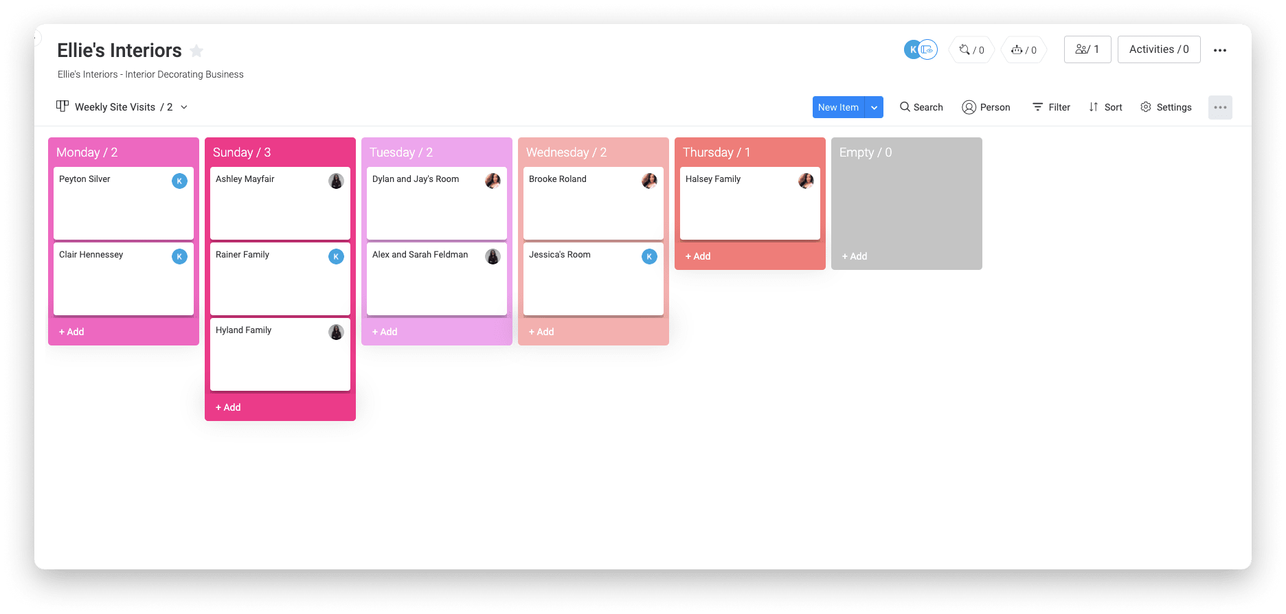 a Kanban board for weekly tasks on monday.com