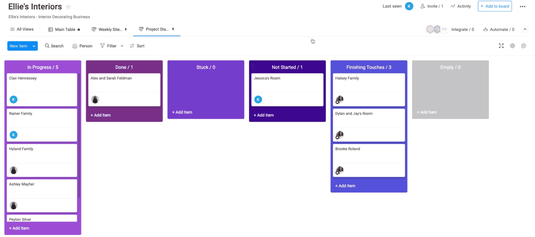 a 5-step Kanban board on monday.com