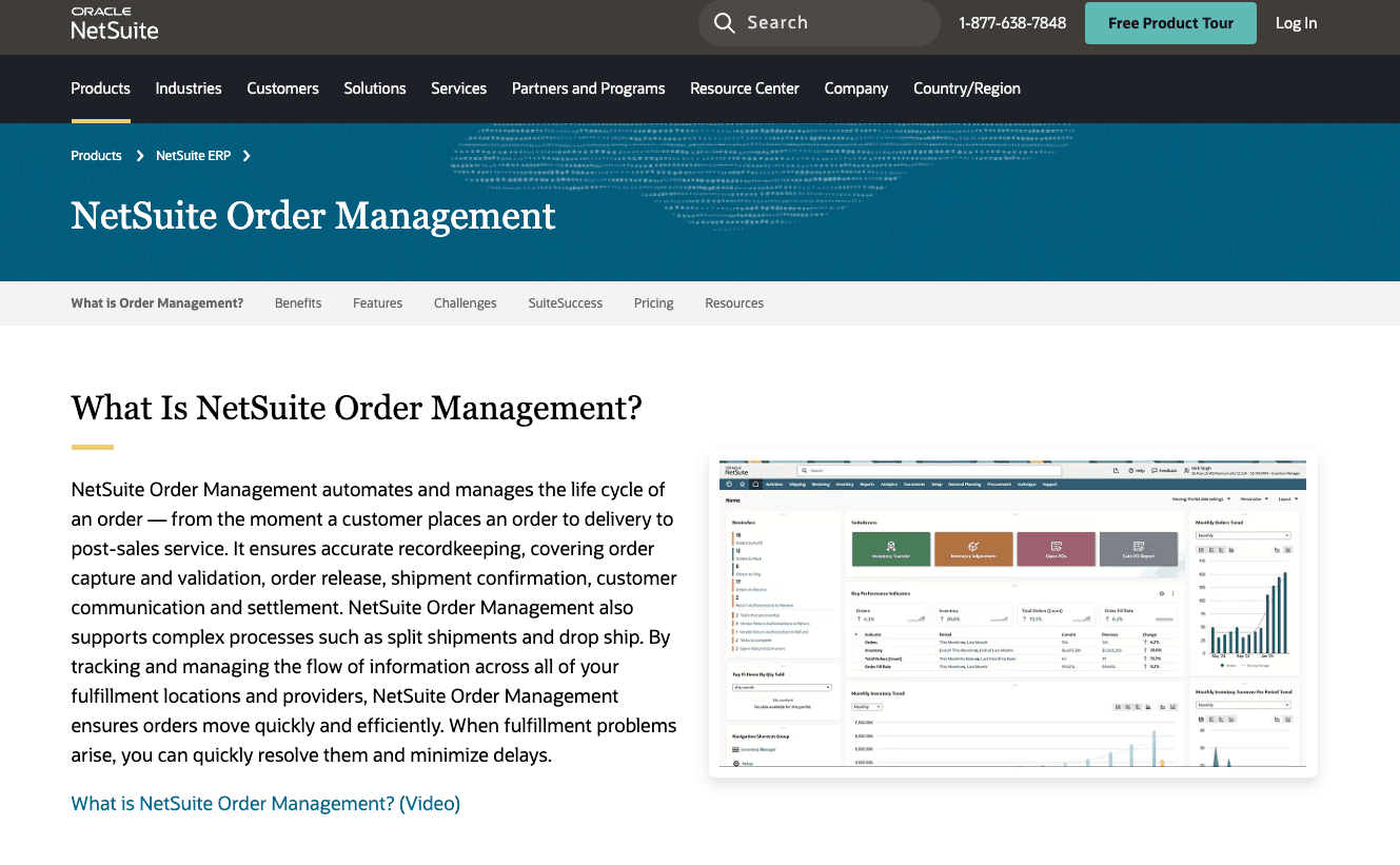 Netsuite Order Management homepage