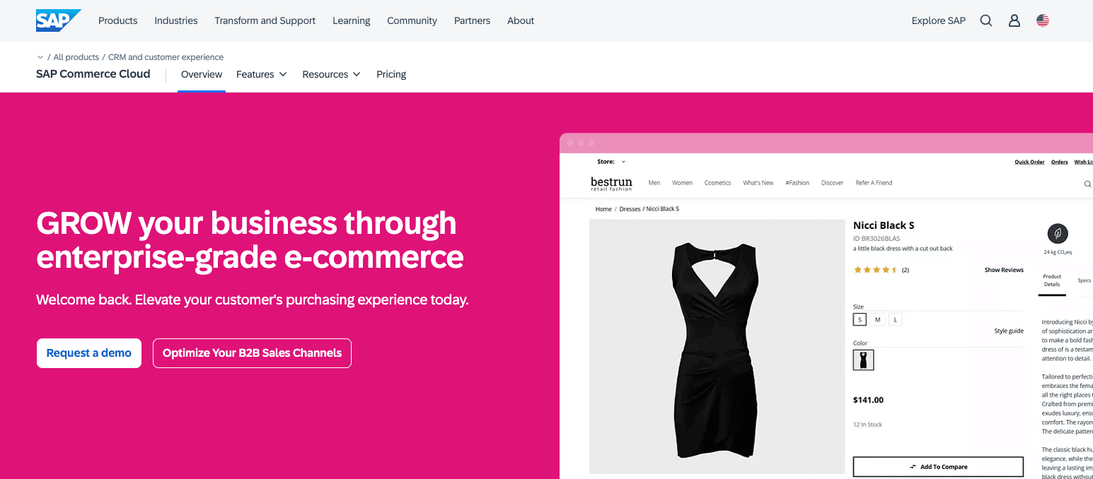 SAP Commerce Cloud homepage