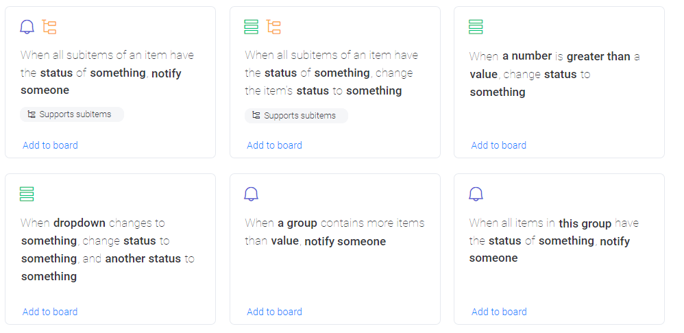 monday.com's automations center screenshot