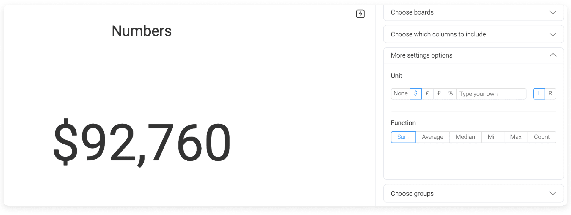 monday.com's numbers widget in action