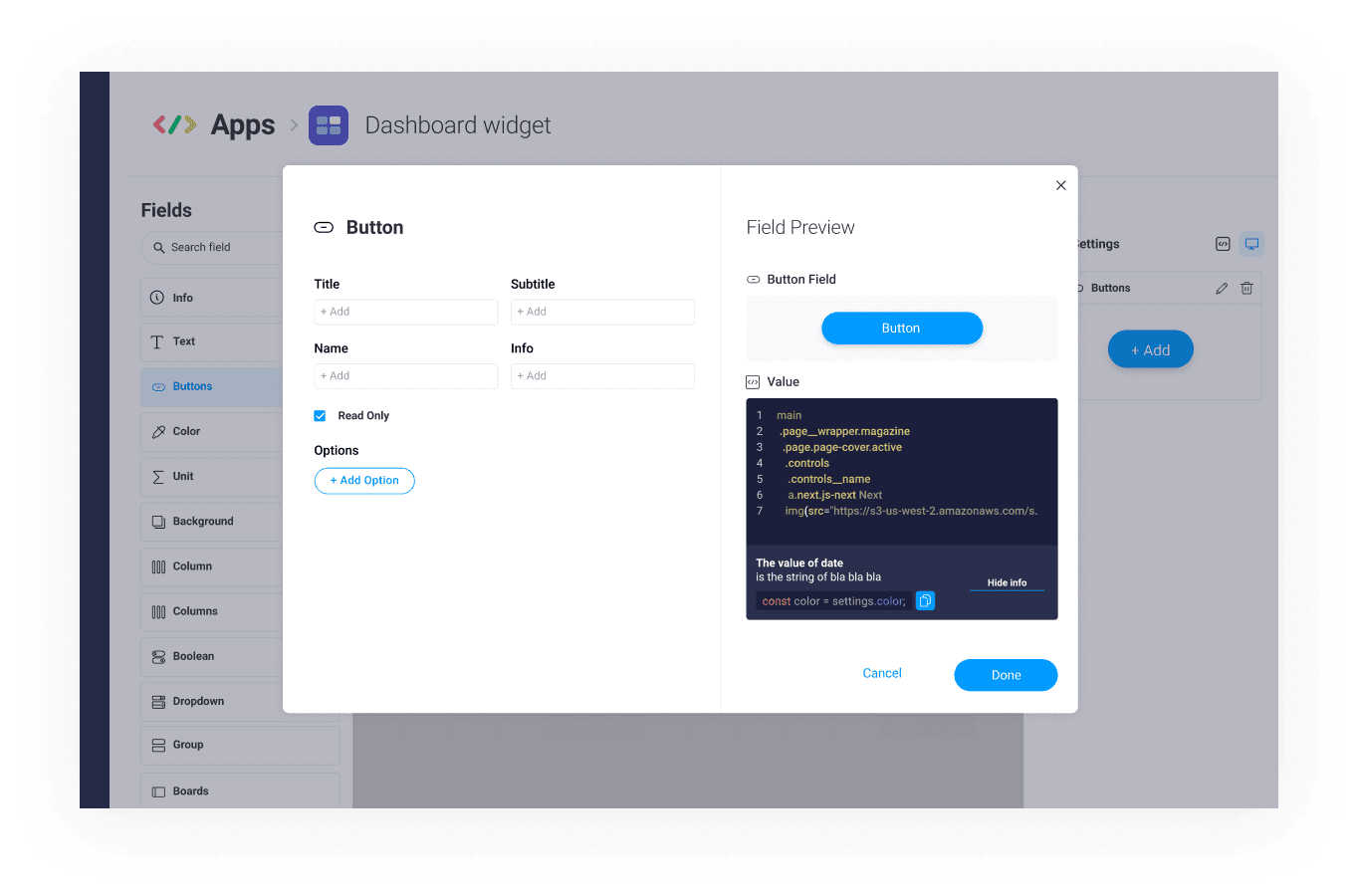 apps widget dashboard