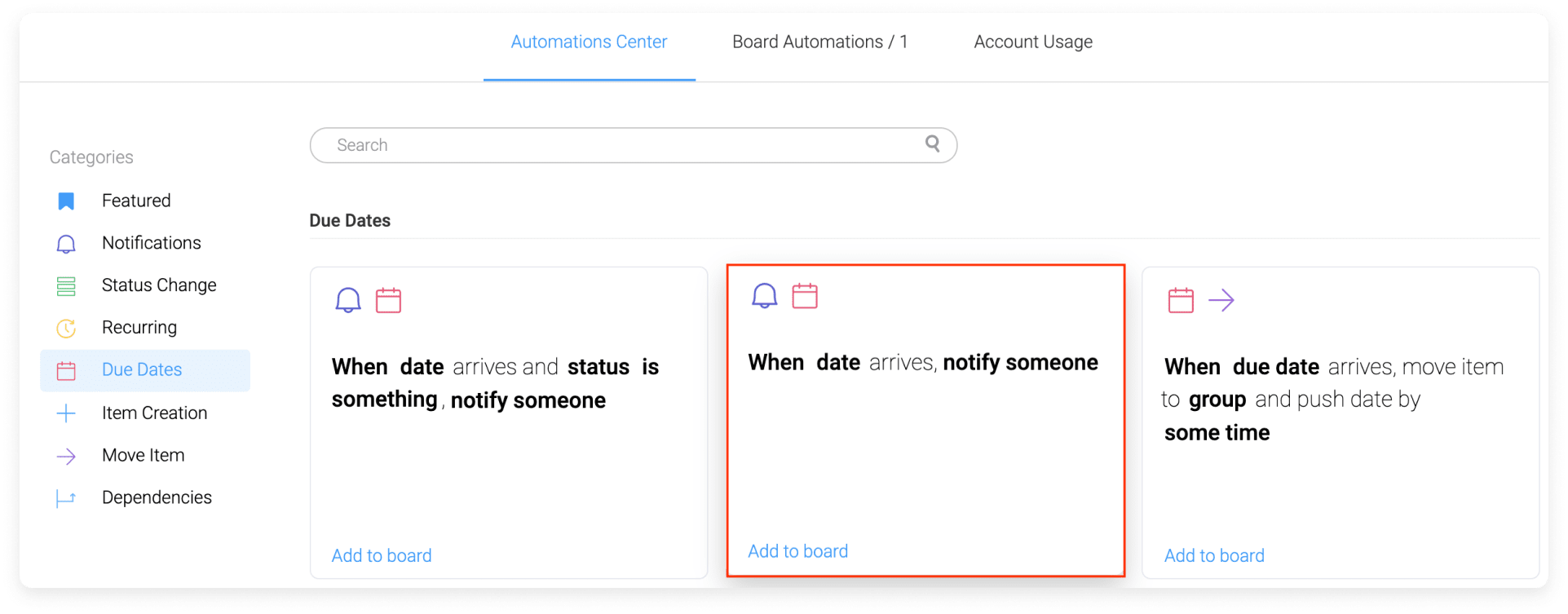 monday.com's automation's recipes