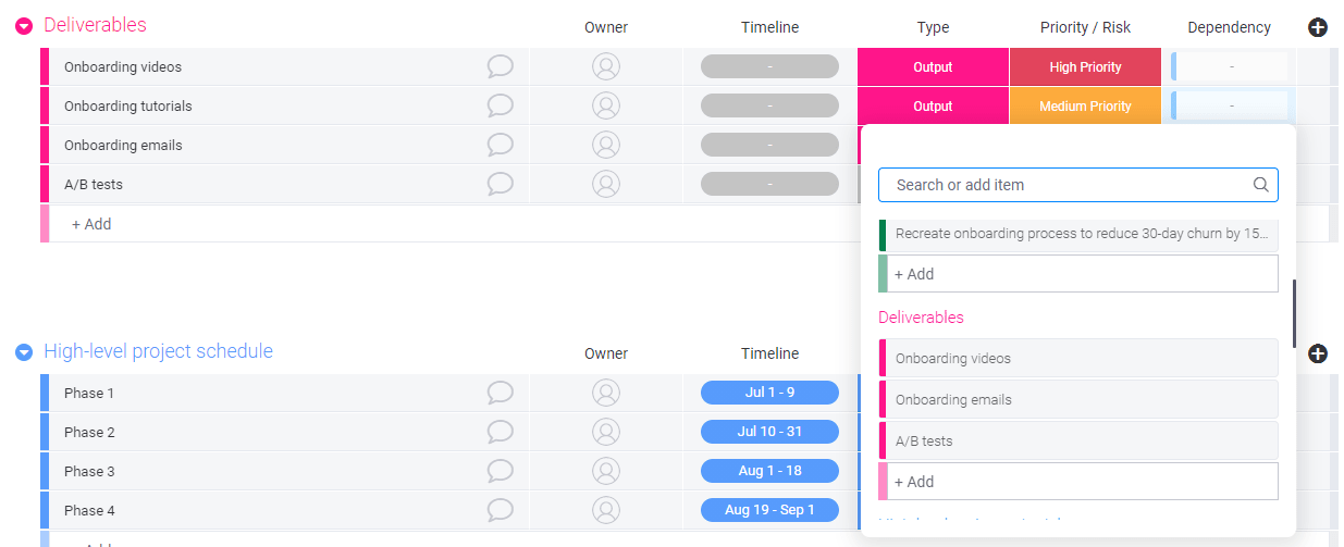 project roadmap monday