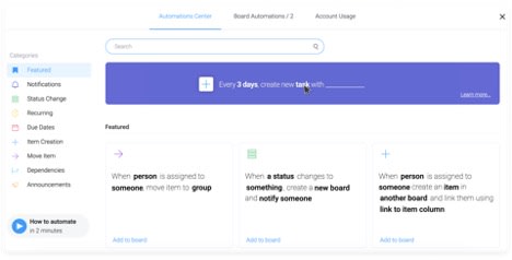 Automations Center in monday.com