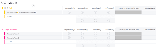 RACI template on monday.com with different sections for each type of person