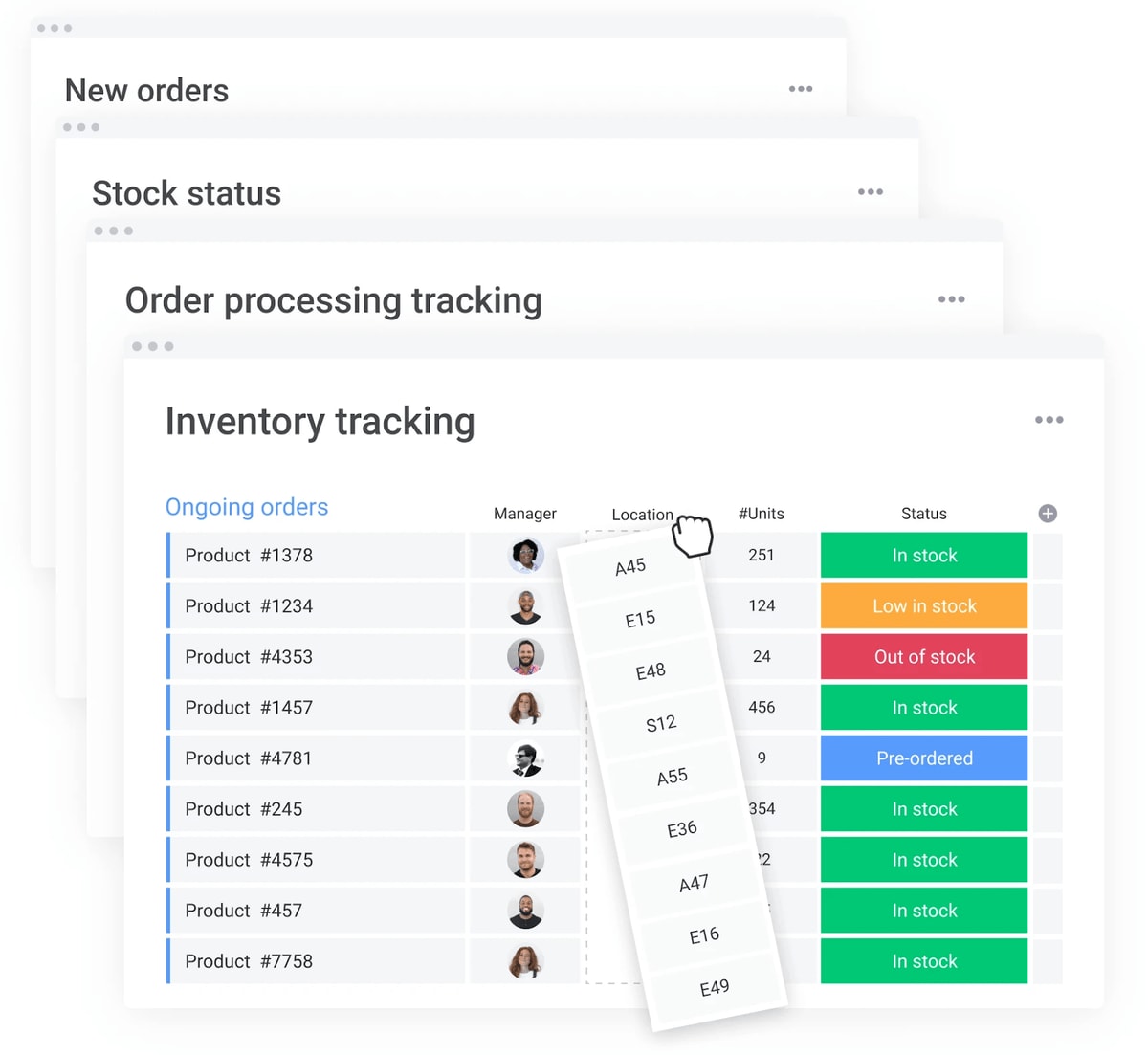 screenshot of inventory management order processing tracking