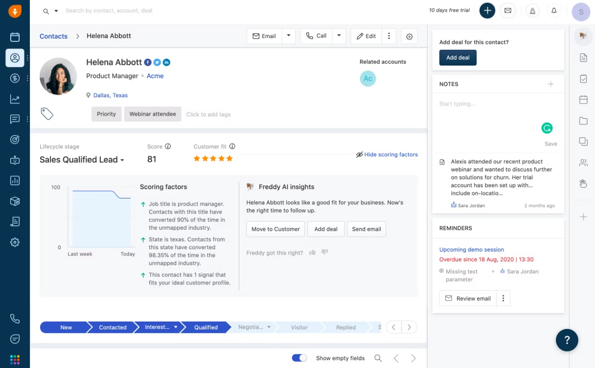 freshsales crm contact view