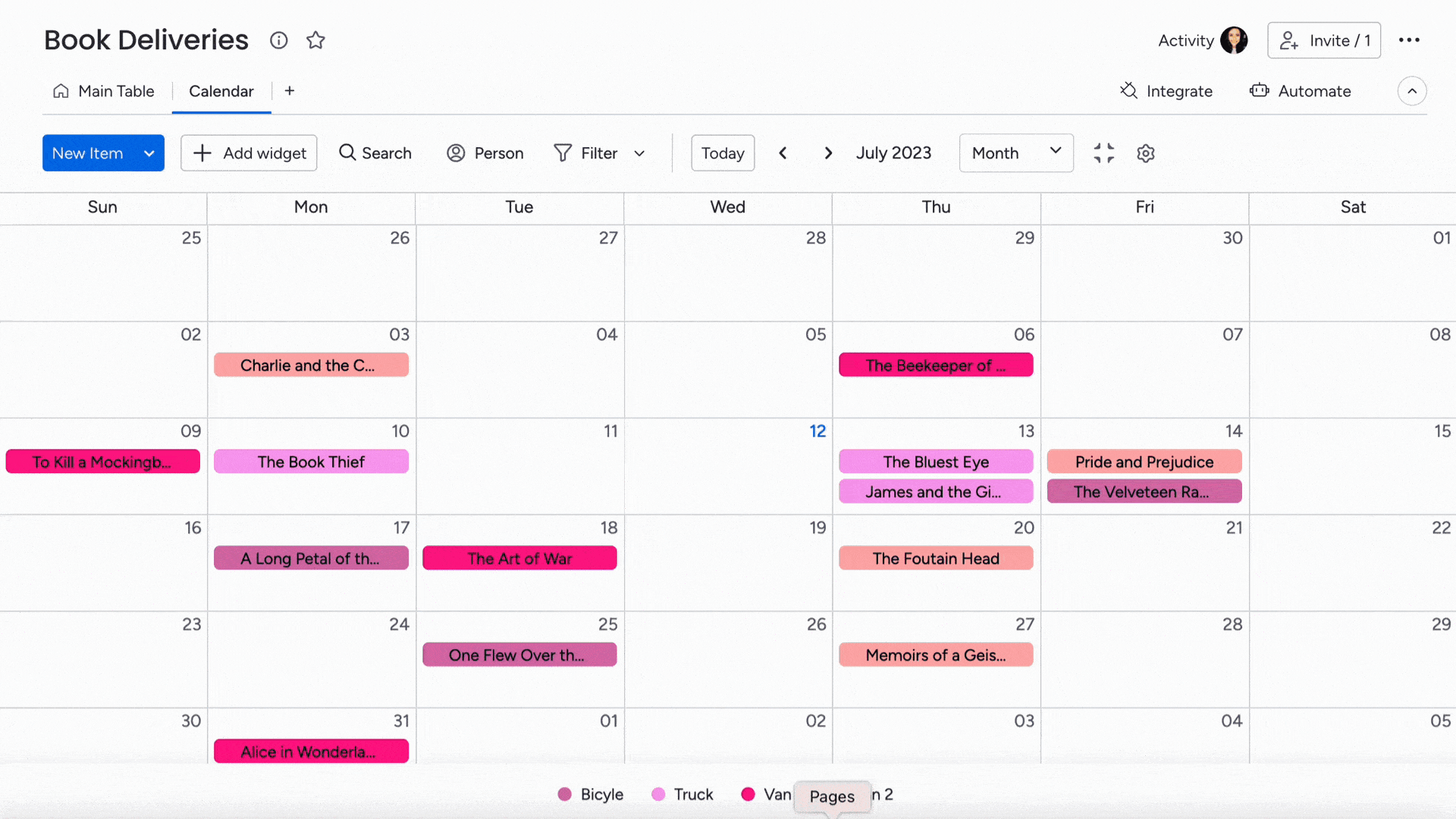 monday.com calendar item card