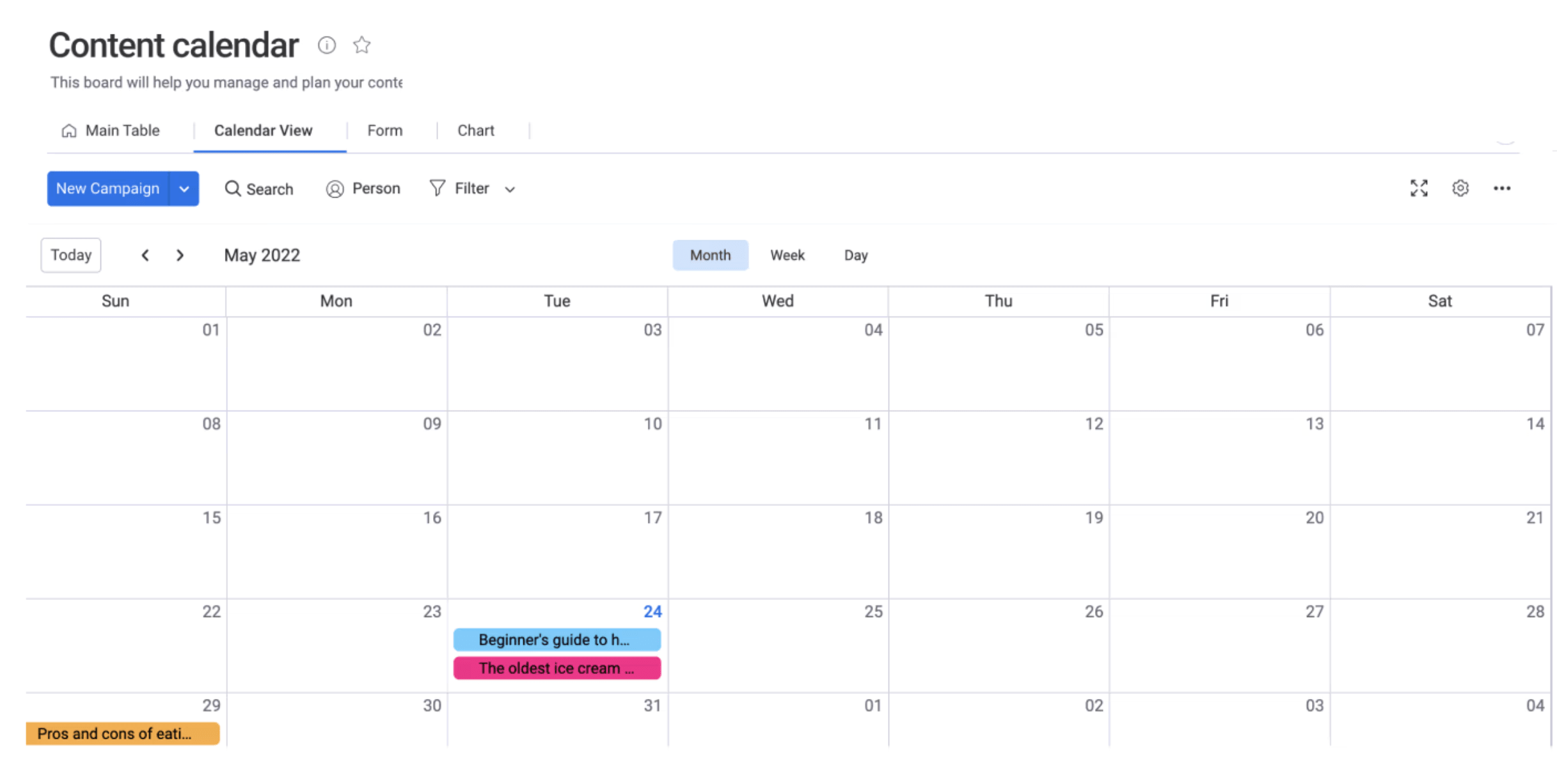 blank calendar monday.com template