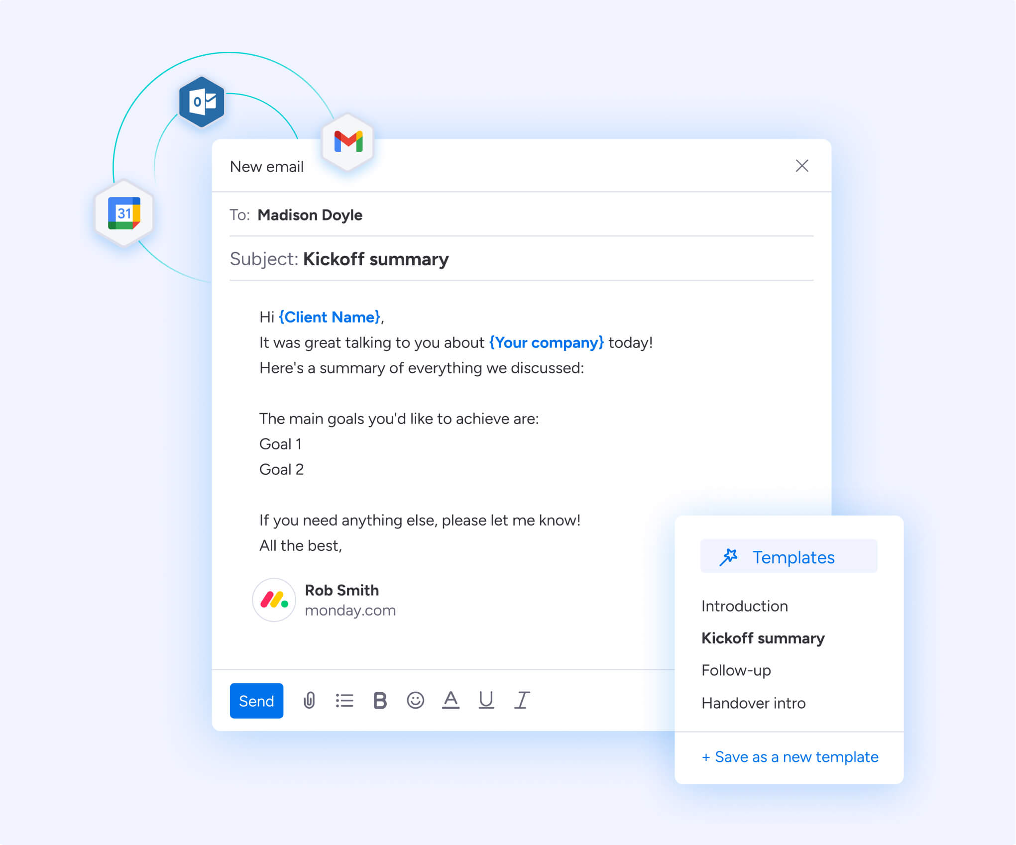 monday crm email composer