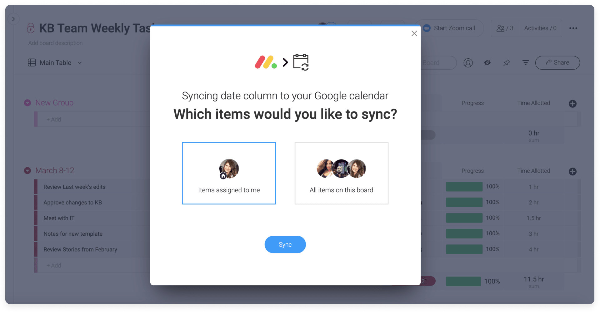 monday calendar google calendar integration