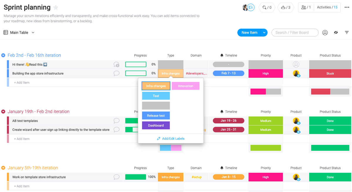 Sprint planning board