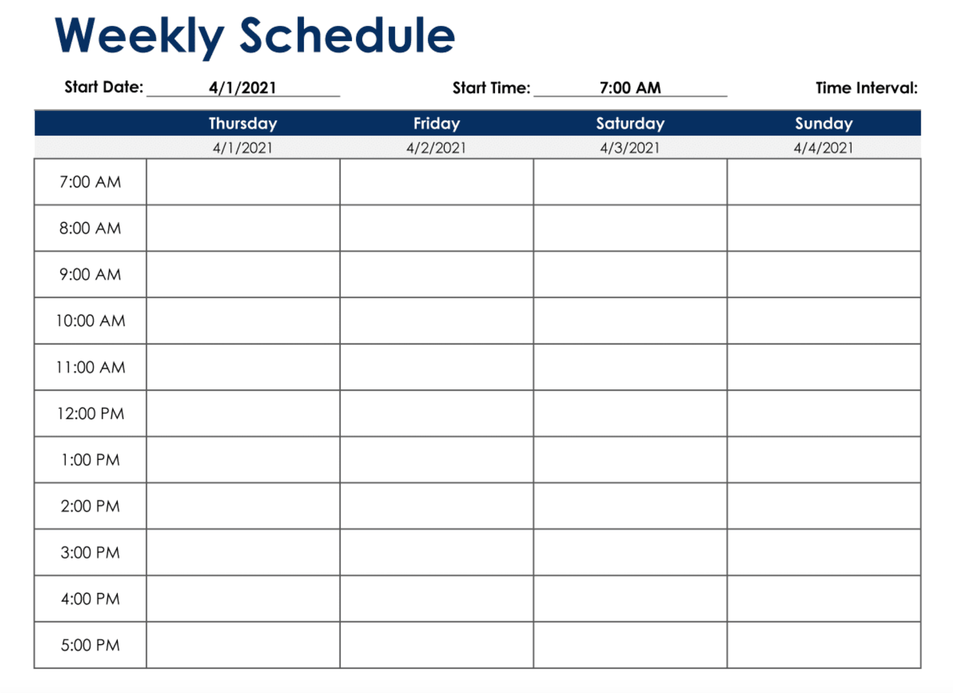 weekly schedule template