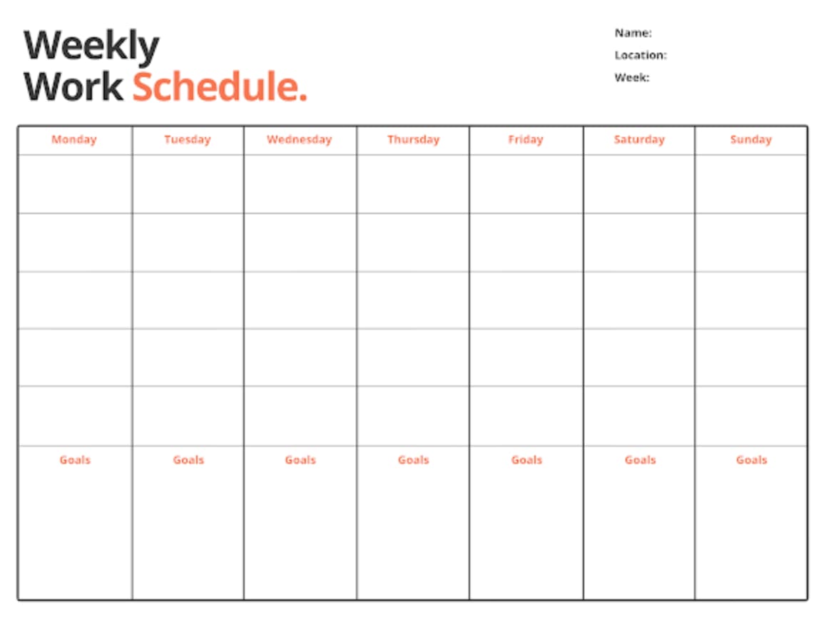 classic weekly work schedule template