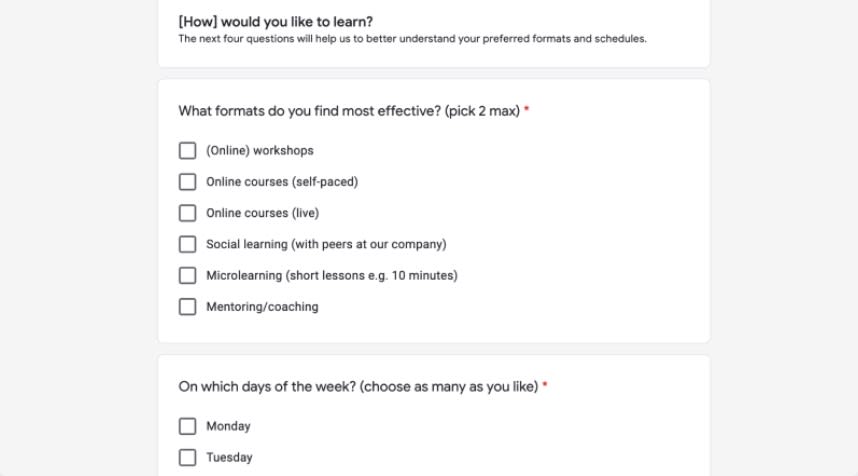 A screenshot of a training needs assessment template.