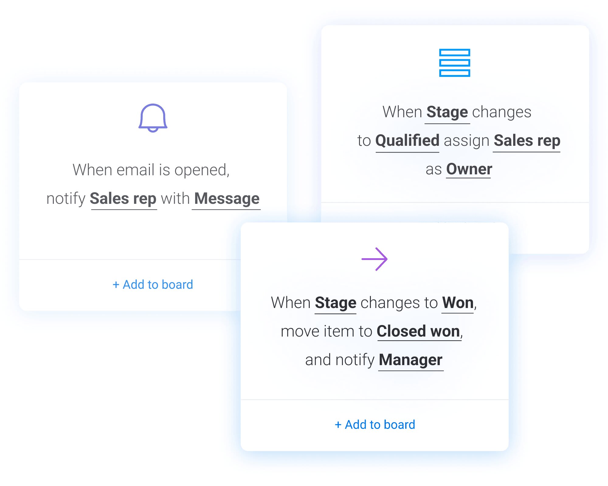 Screenshot showing an example of a sales prospecting automated workflow in monday.com sales CRM.