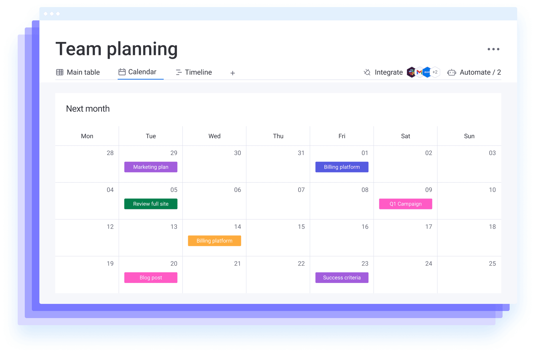 Example of the email marketing template in monday.com