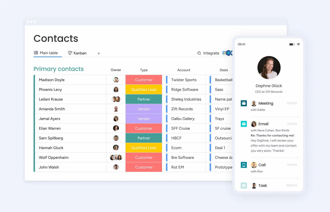 automated contact board to display monday crm automation features