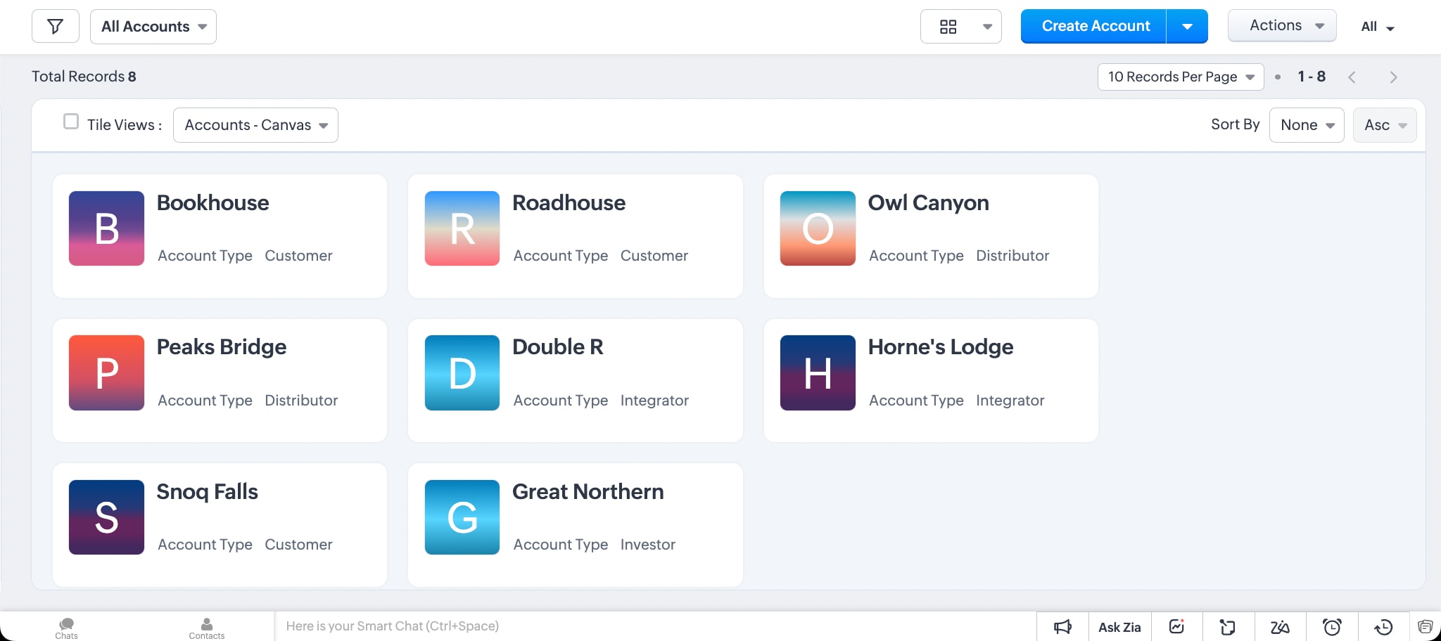 zoho crm accounts view