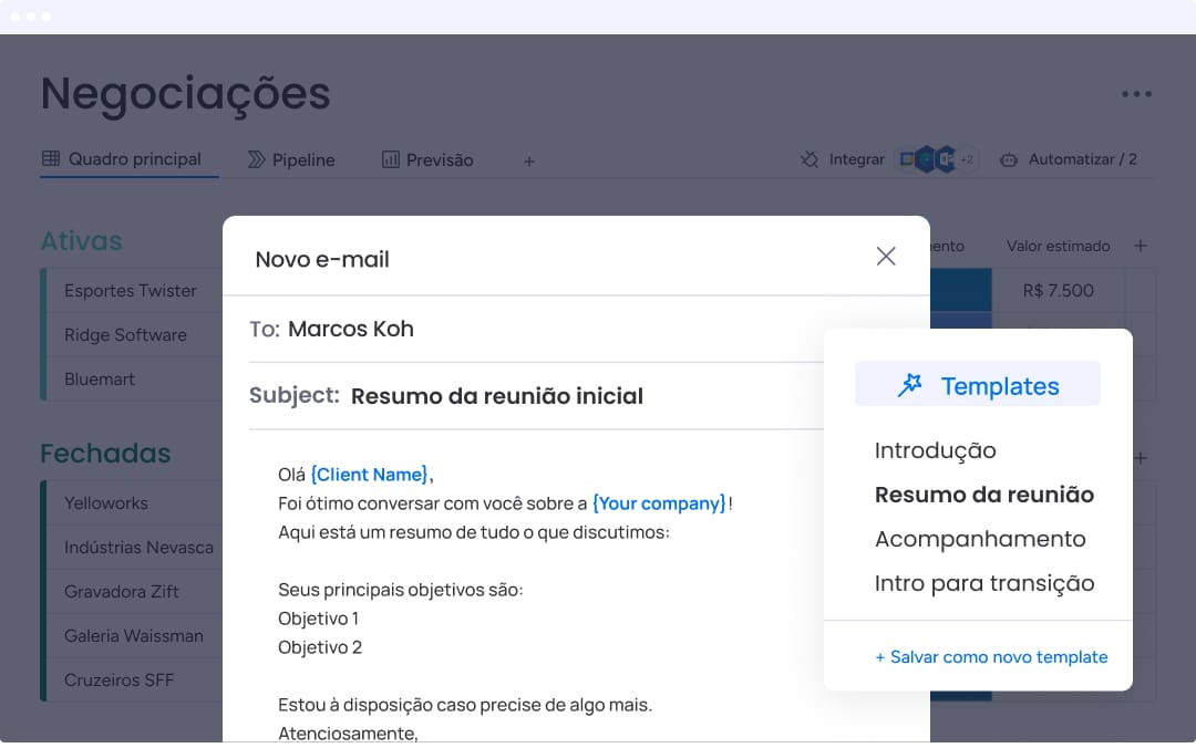 Comunicação no monday CRM