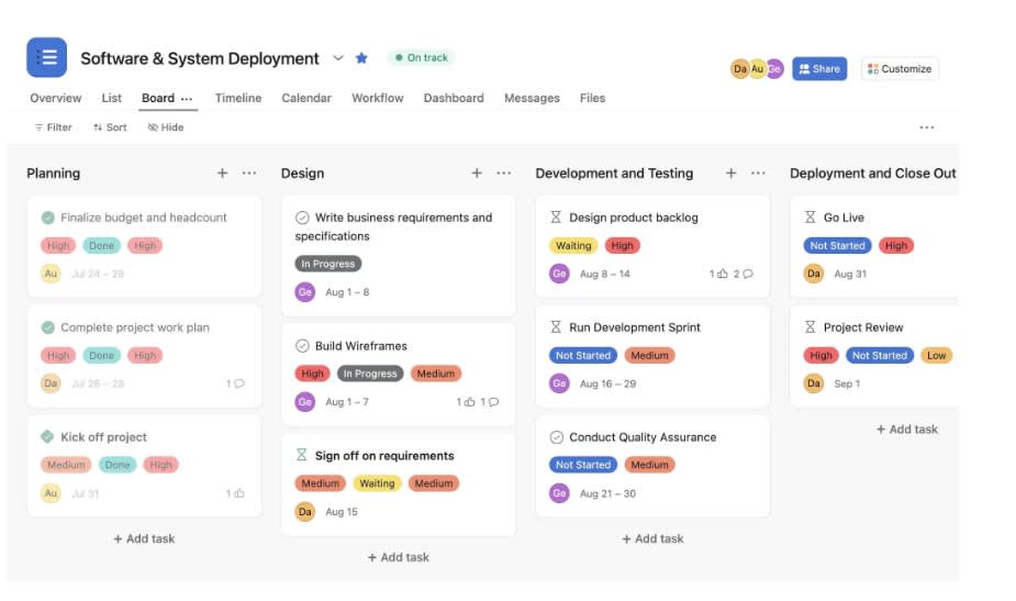Gestão de tarefas na Asana