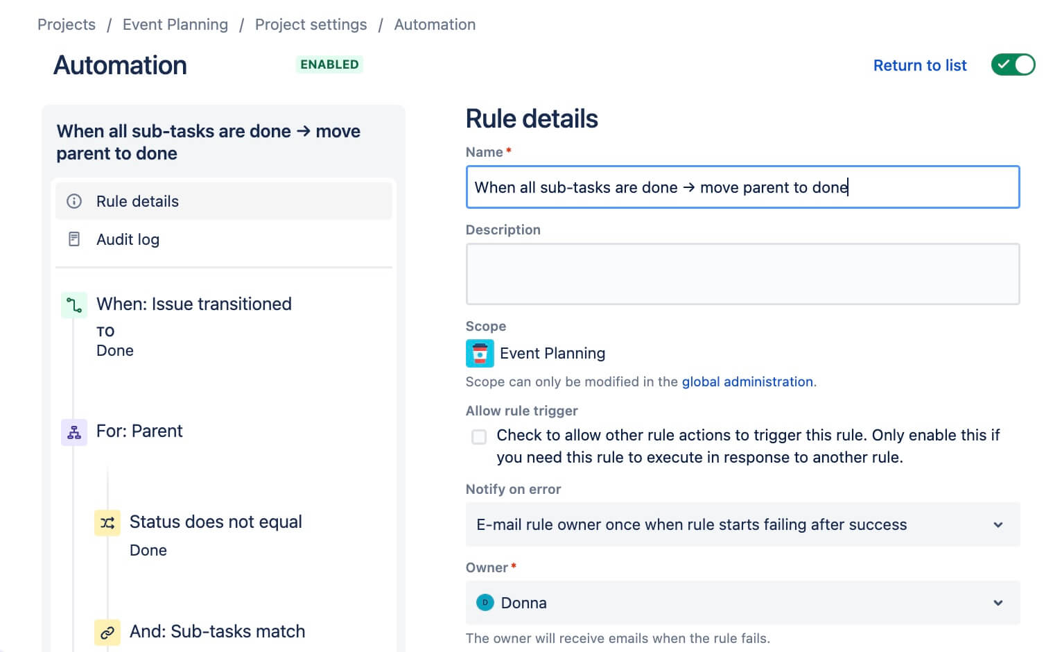 jira automation set-up for project management