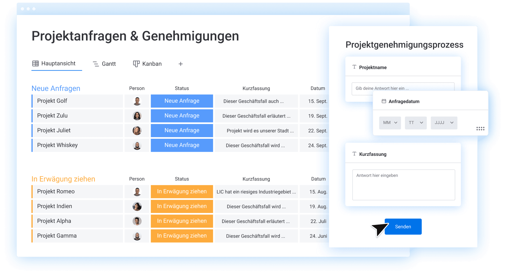 Projektanfragen und Genehmigungen