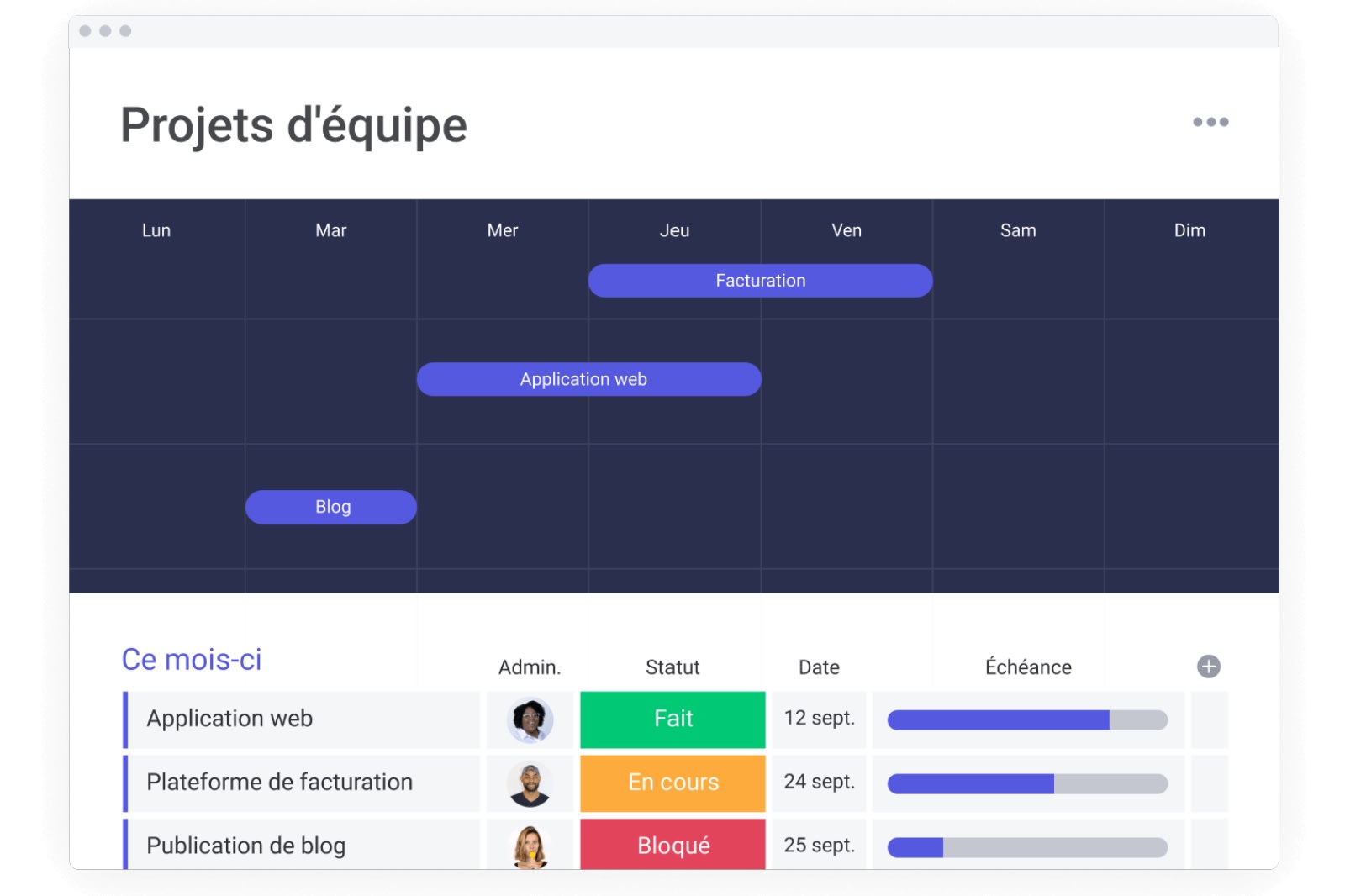 Exemple de planning d'équipe avec monday work managementExemple de planning d'équipe avec monday work management