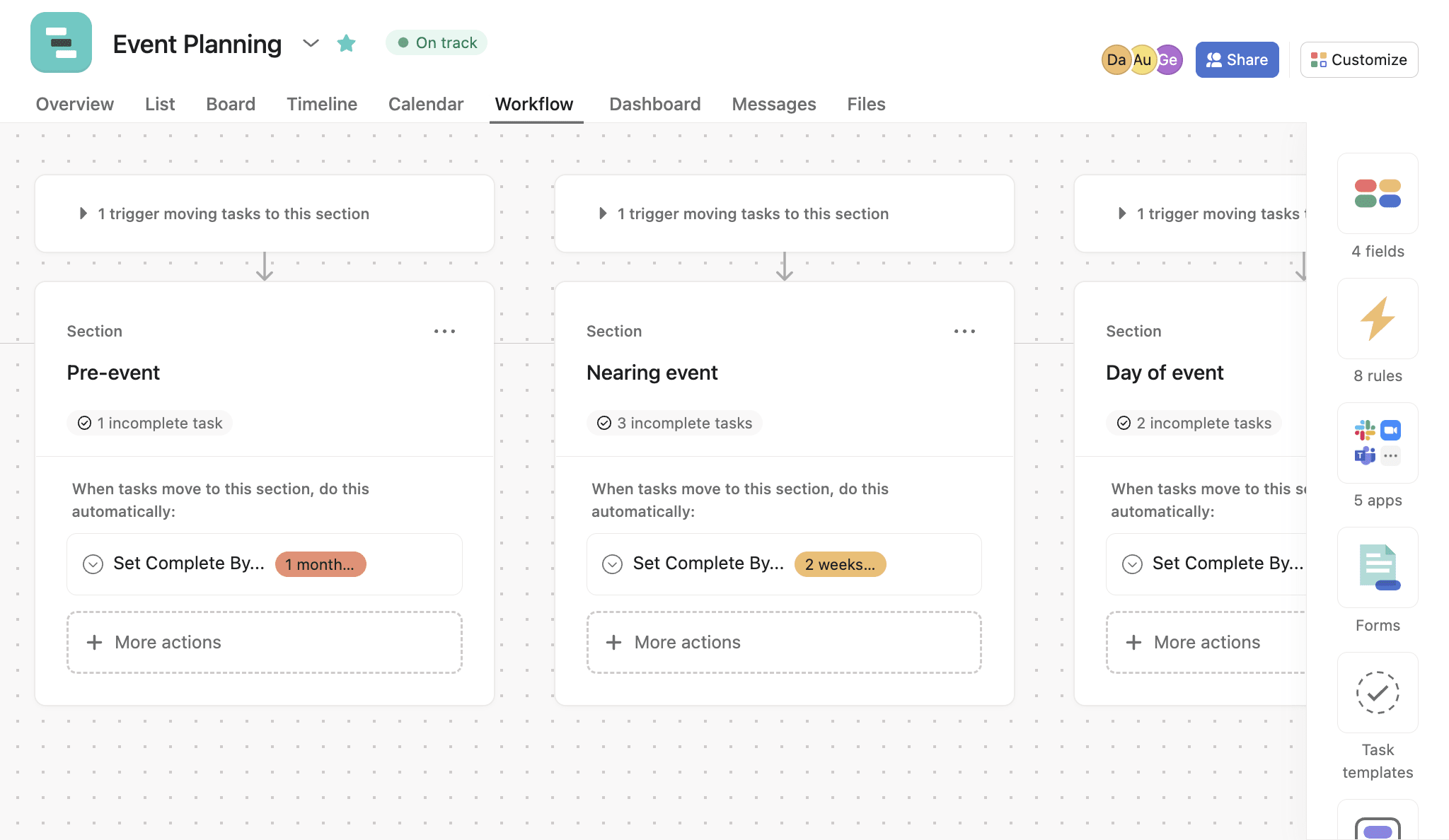 Asana workflow board