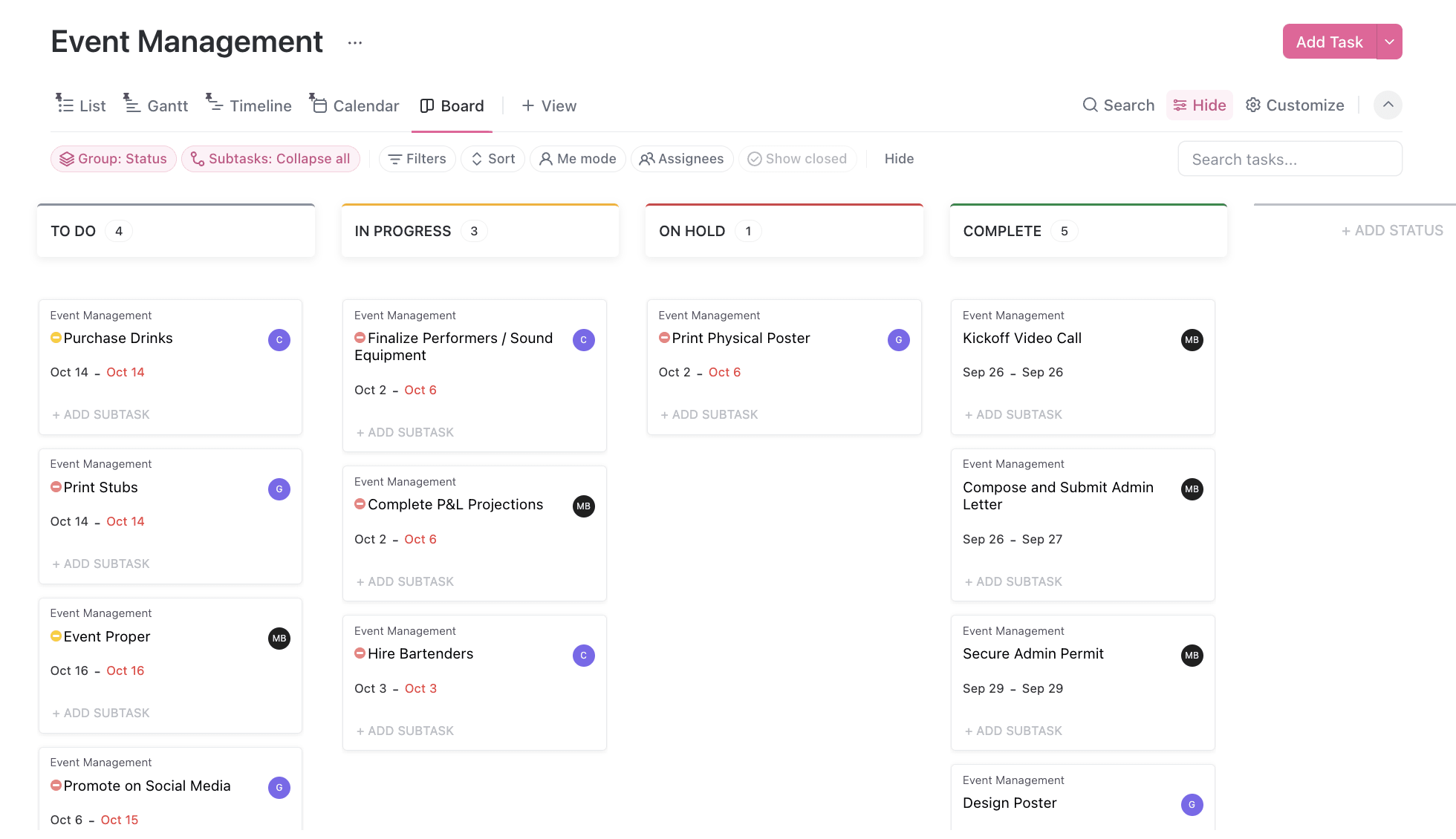 A ClickUp board as an example of a Jira alternative.