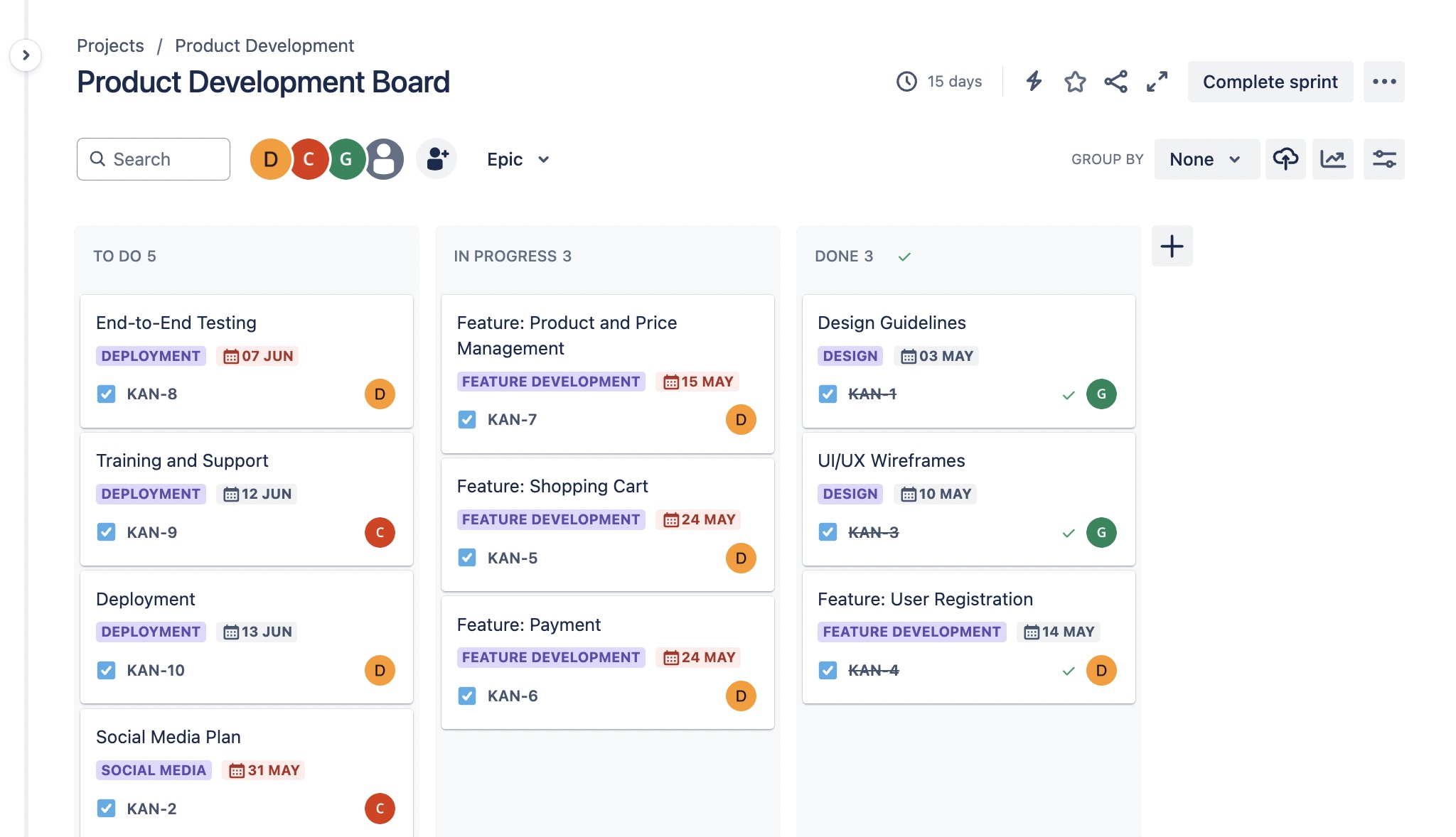 jira product development board image