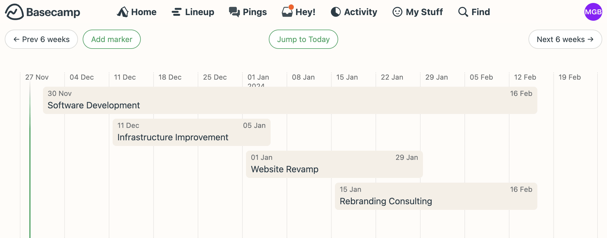 Basecamp Gantt board