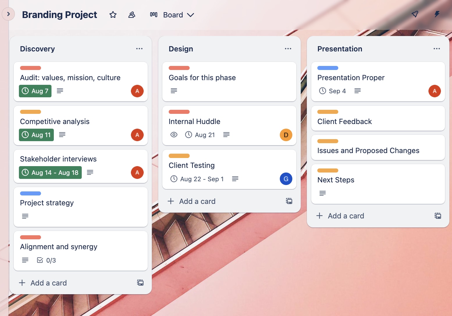 An example of Trello's Kanban-style layout in a comparison guide between Notion vs. Trello